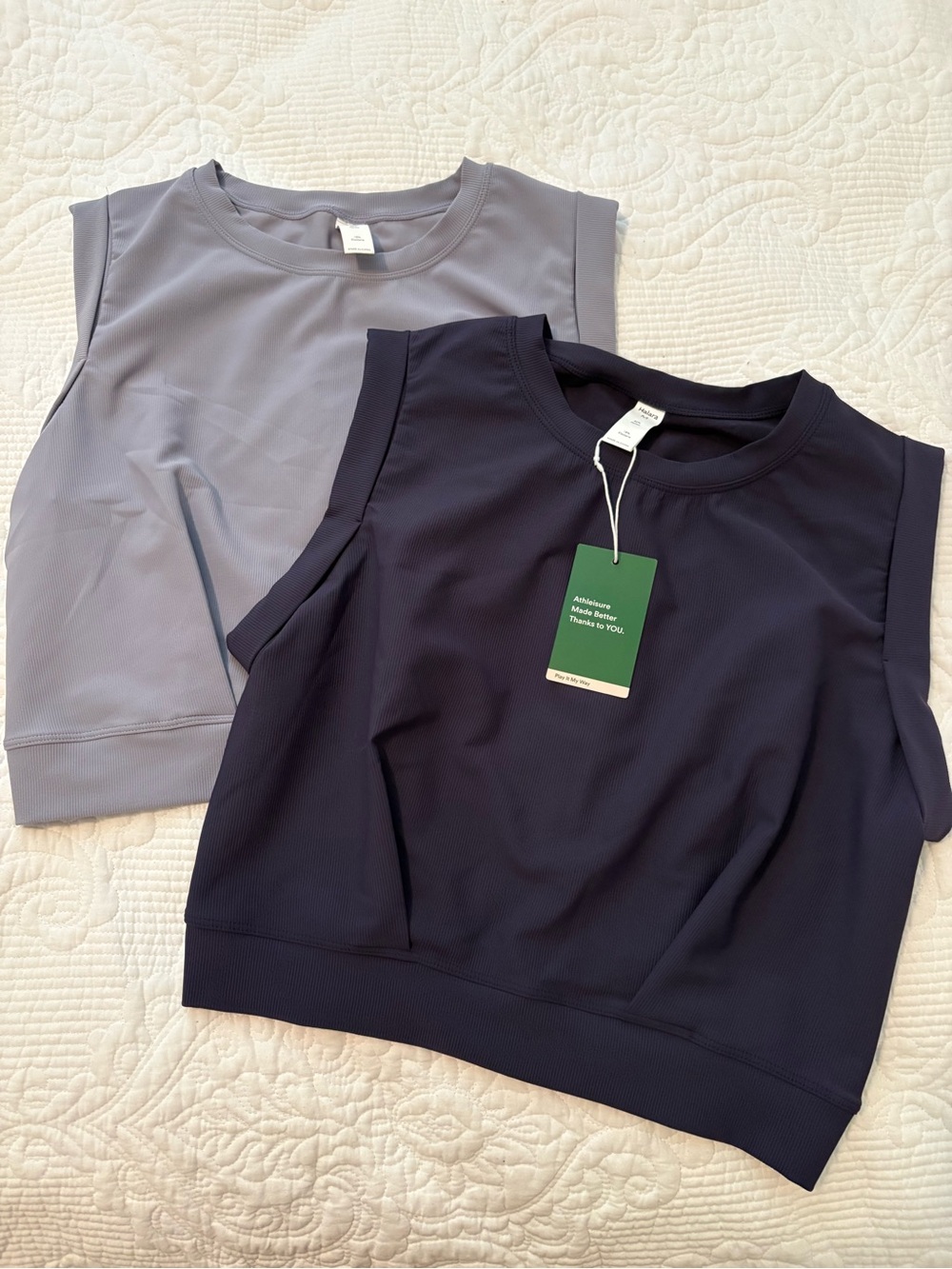 Two Halara Sleeveless Performance Tank Top - Navy and Light Gray